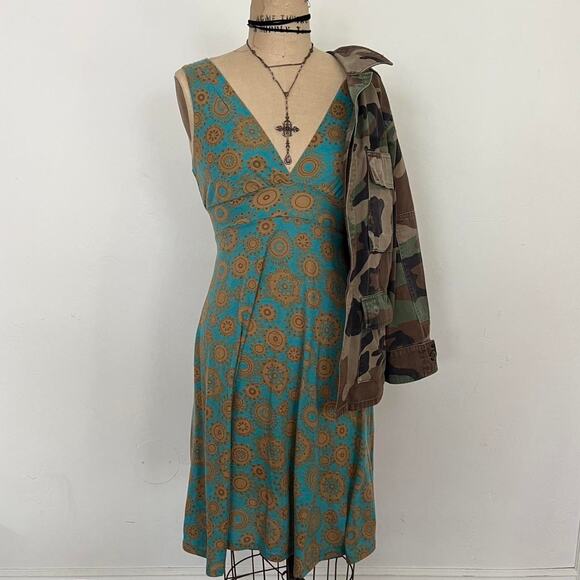 2000s F21 Teal Whimsical Print dress - Picture 3 of 7